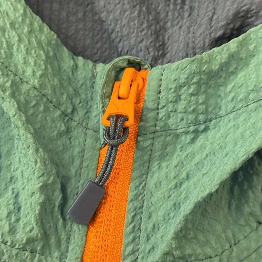 Victor Seersucker Hooded Windbreaker Jacket Blue Orange Lightweight Men XL